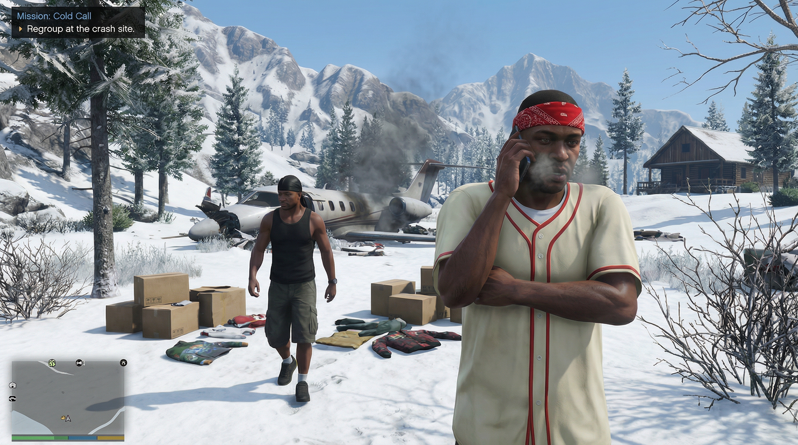 GTA VI gameplay screenshot, winter crash scene wygenerowany w Nano Banana Pro
